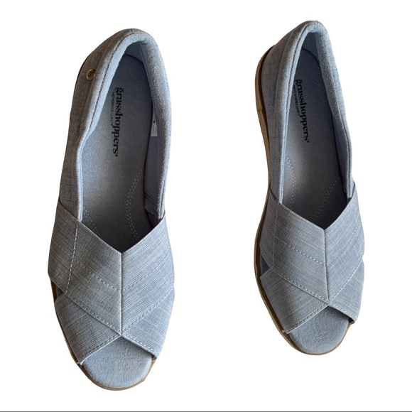 Grasshopper Women’s  Blue Denim Peach Open Toe Canvas Flat , Size 8 - Picture 12 of 15